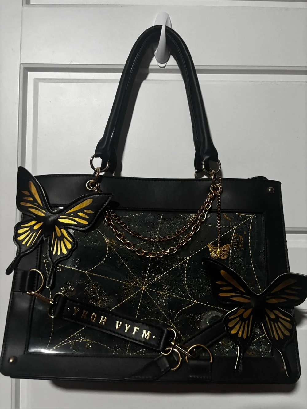 Black and Gold Butterfly Accent Tote Bag